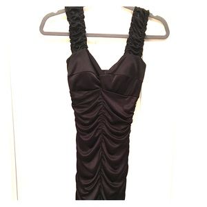 Black satin ruched party dress